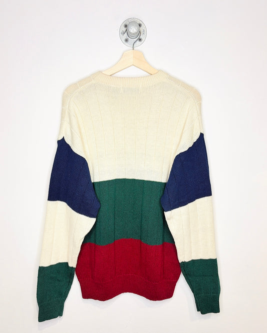 Vintage Early 1990s St. John’s Bay Green Blocked Cotton Blend Sweater