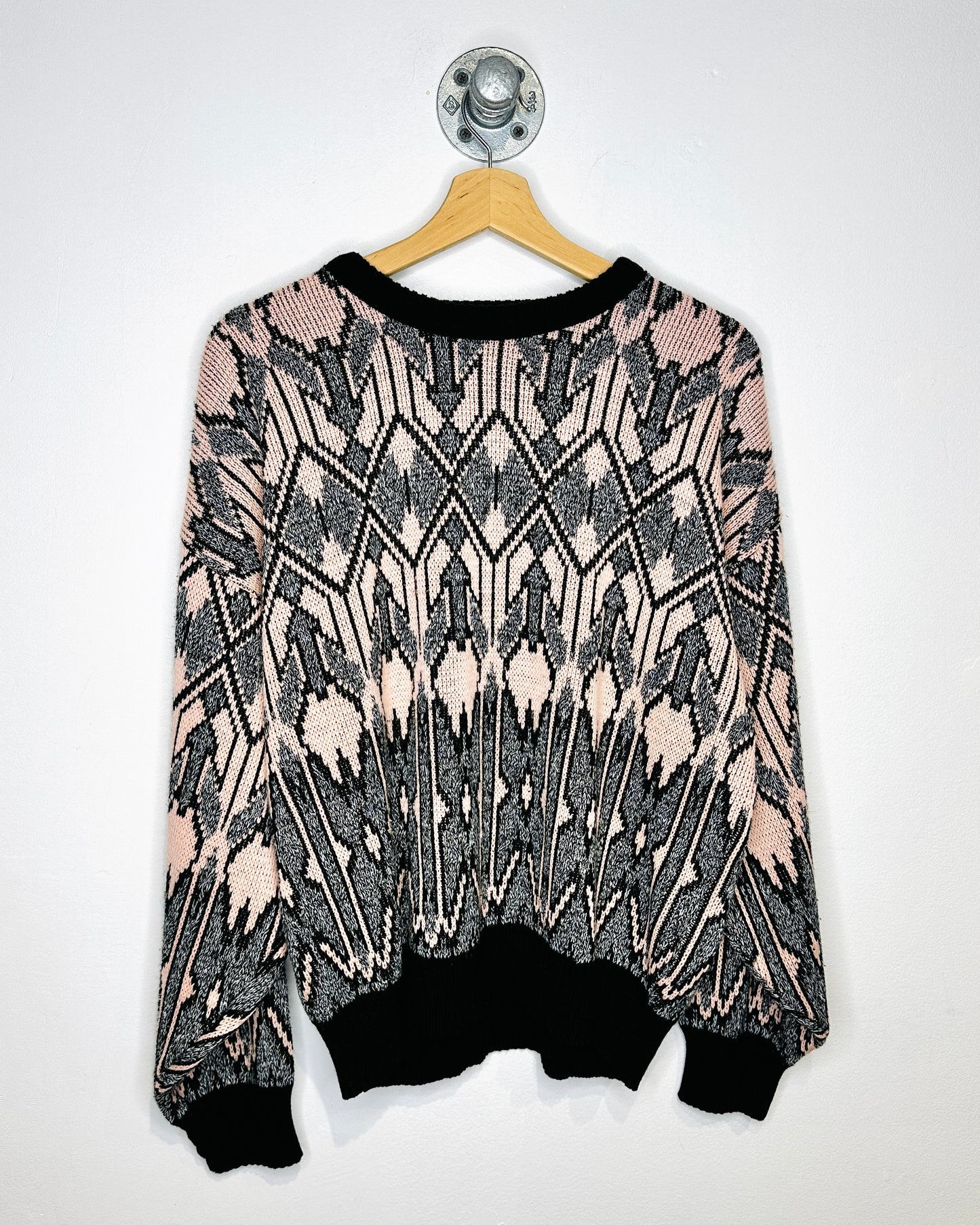 Vintage 90s Boxy Club Europe Abstract Black & Pink Knit Sweater