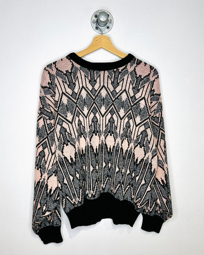 Vintage 90s Boxy Club Europe Abstract Black & Pink Knit Sweater