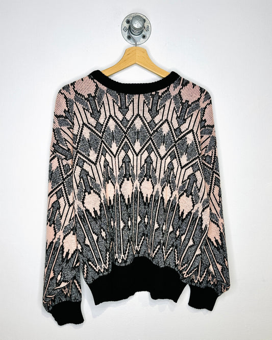 Vintage 90s Boxy Club Europe Abstract Black & Pink Knit Sweater
