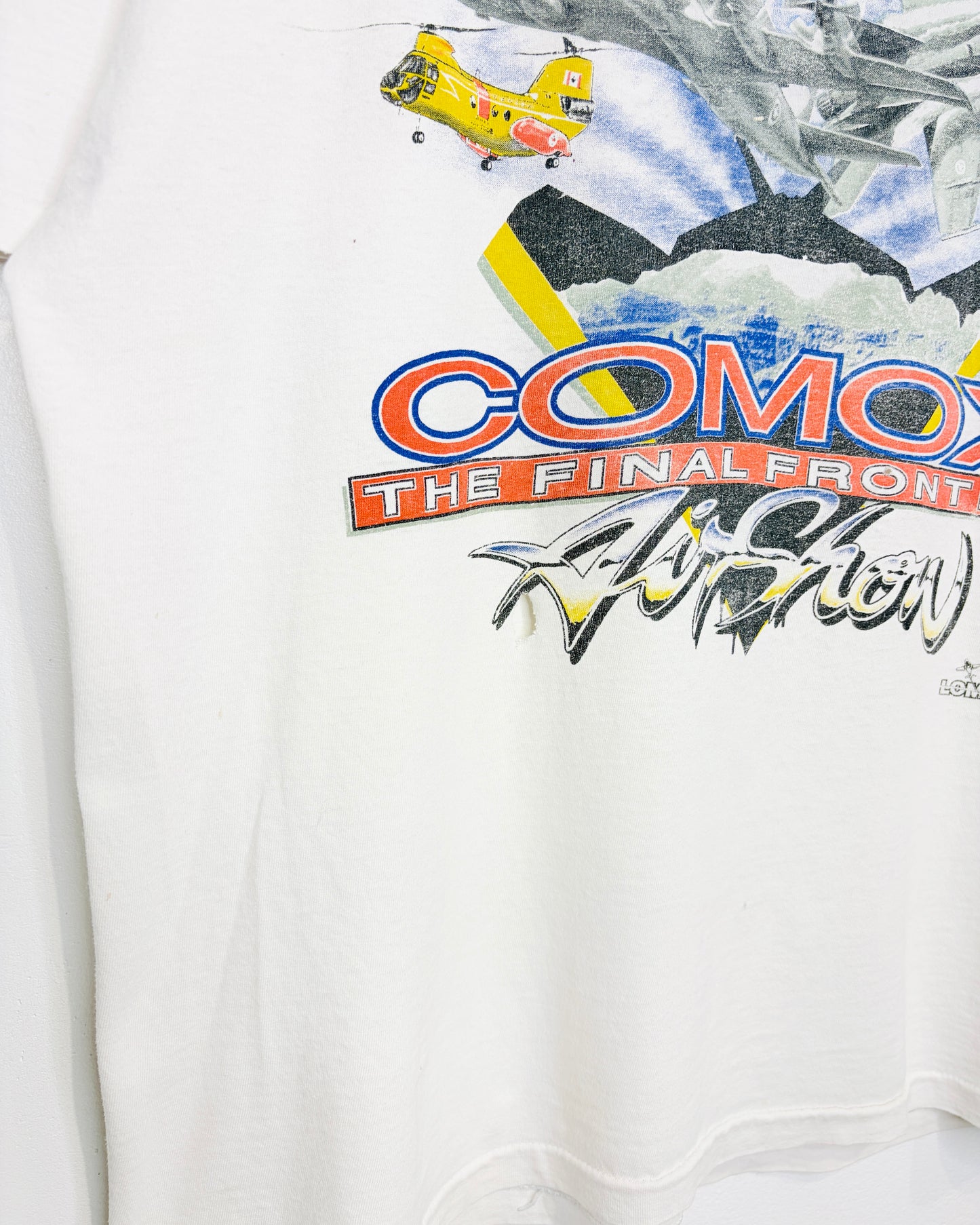 Vintage 90s Boxy Comox Air Show Distressed & Paper Thin White Tee Shirt