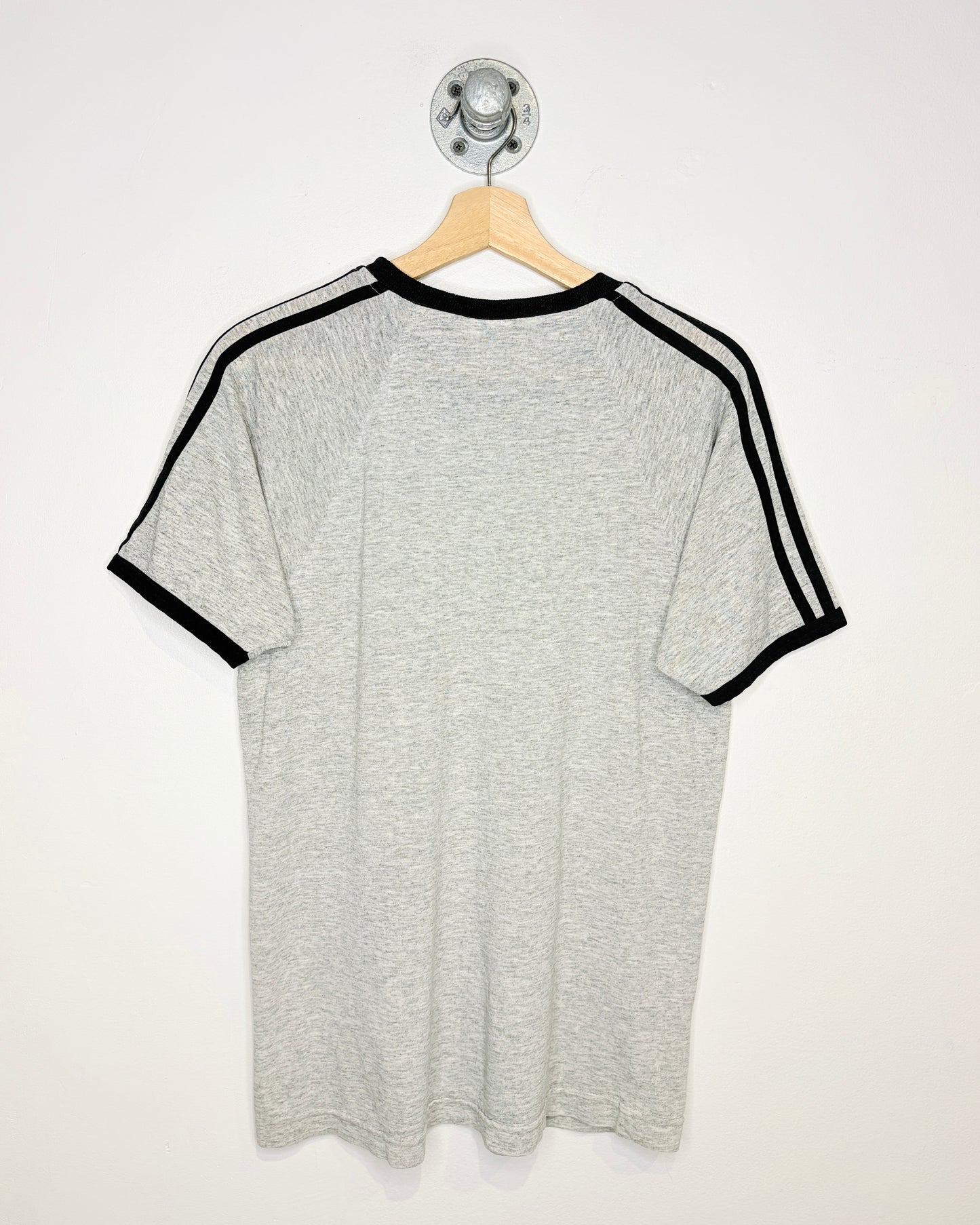 Vintage 80s Adidas TwoTone Grey & Black Ringer Tee Shirt