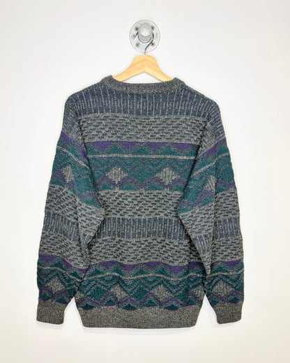 Vintage 90s Akira Grey Abstract Pattern Sweater