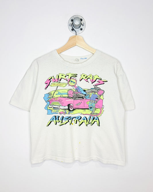 Vintage 90s Surf Rats Australia Boxy & Cropped Fit White Tee Shirt