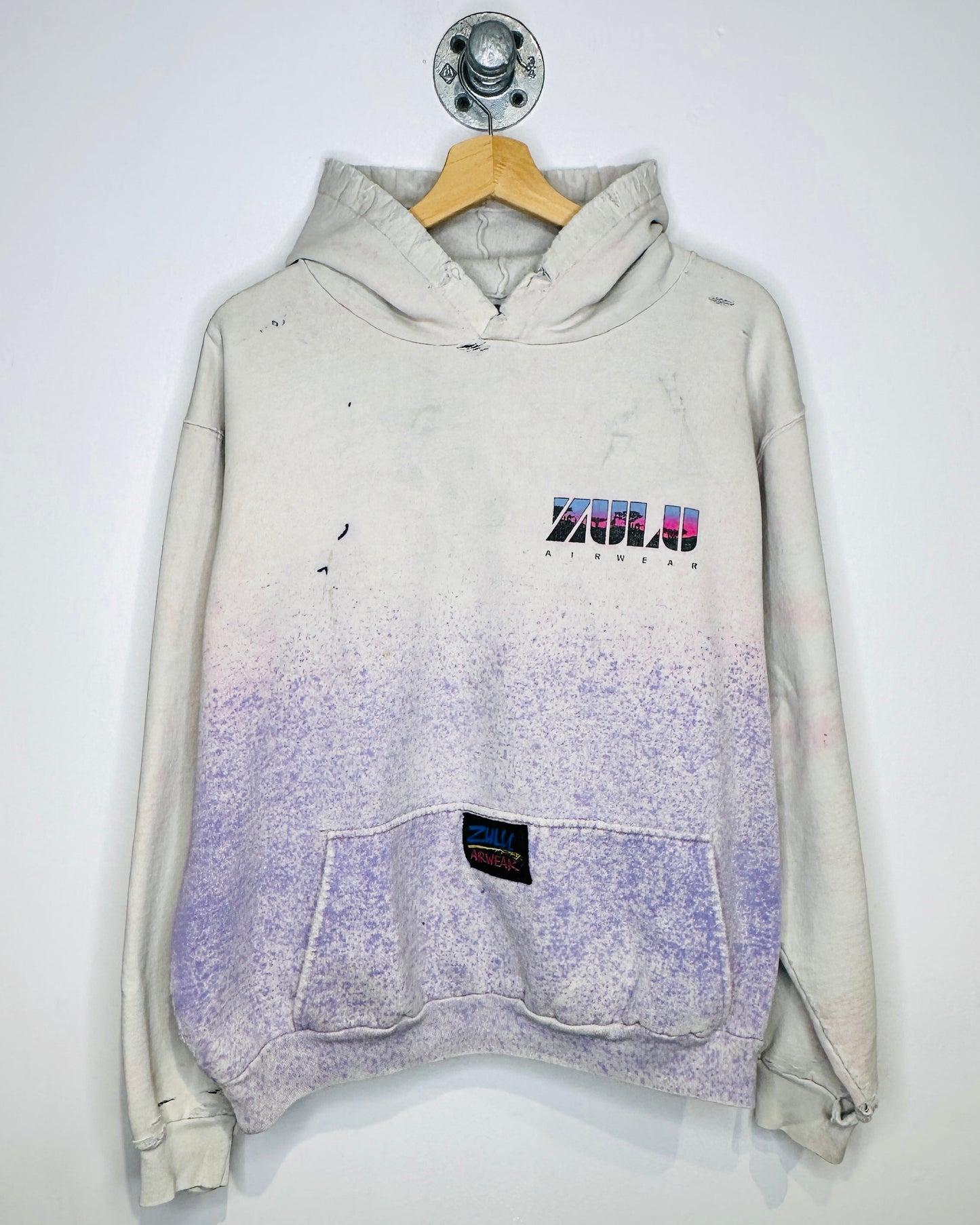 Vintage 90s Zulu Air Wear Distressed White Hoodie