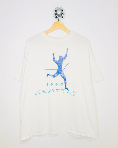 Vintage 1990 Seattle Finish Line Graphic White Tee Shirt