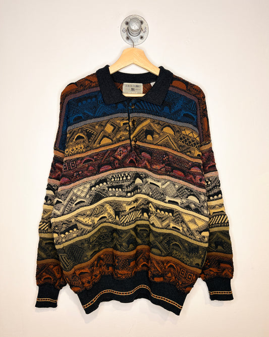 Vintage 90s Coogi Style Multi-Colored Collared Sweater
