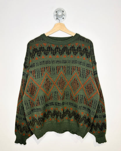 Vintage 90s Sears Olive Green & Orange Sweater