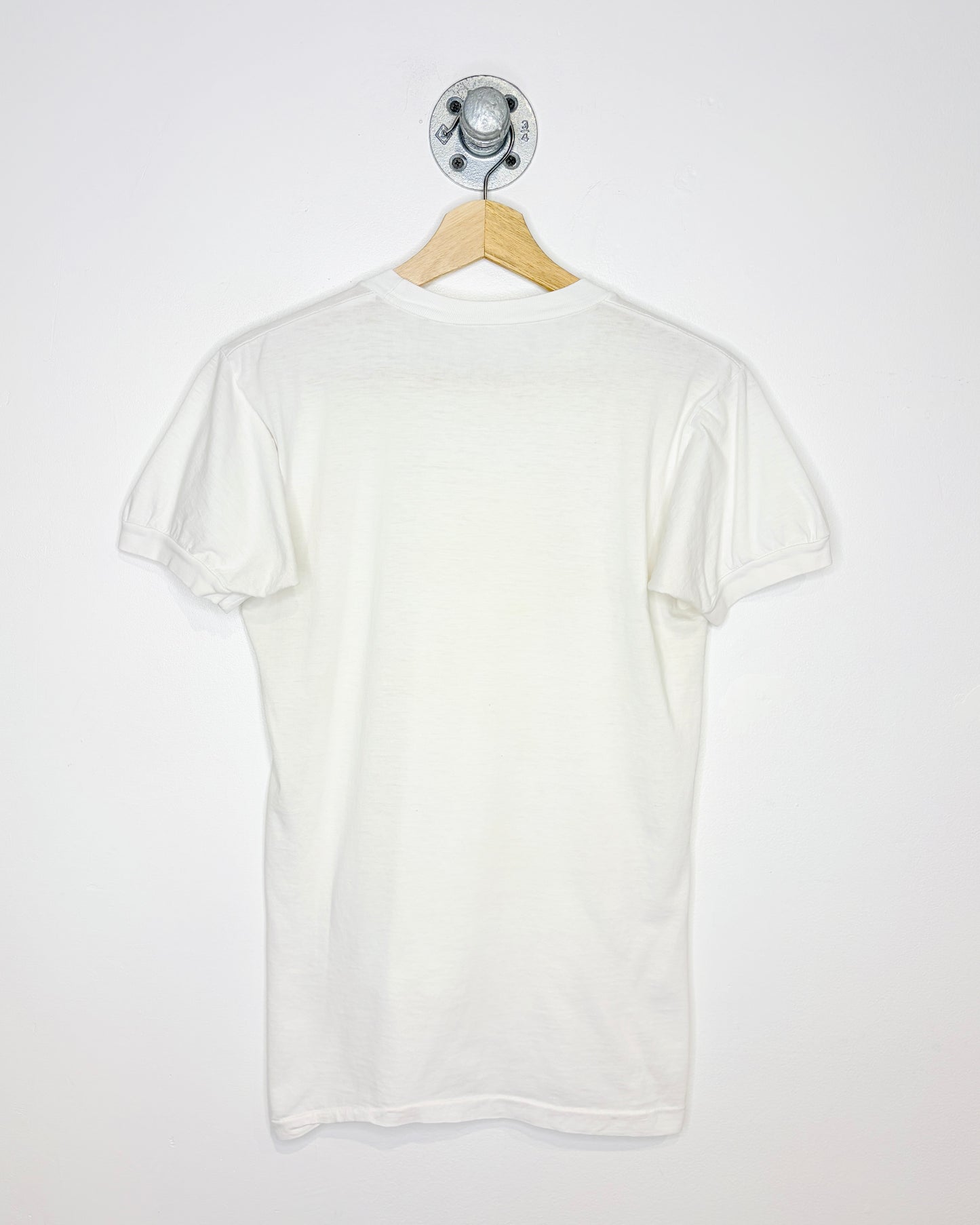 Vintage 90s Blank Single Stitch Thin White Ringer Tee Shirt