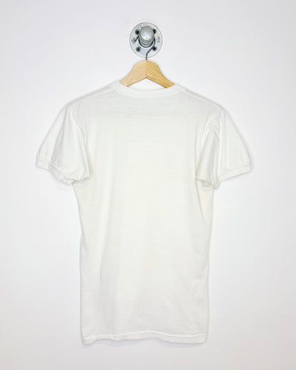 Vintage 90s Blank Single Stitch Thin White Ringer Tee Shirt