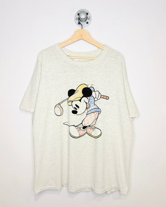 Vintage 90s Mickey Golf Distressed Grey Tee Shirt