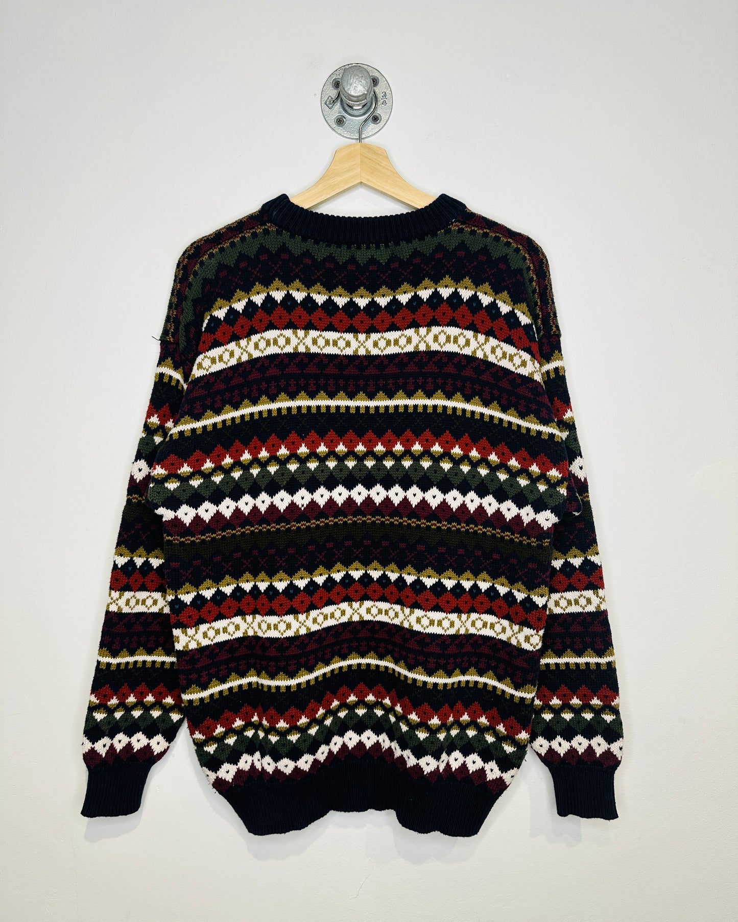 Vintage 1990s Red And White Diamond Patterned Cotton Sweater