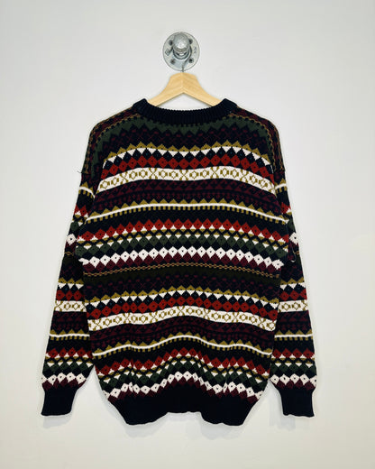 Vintage 1990s Red And White Diamond Patterned Cotton Sweater