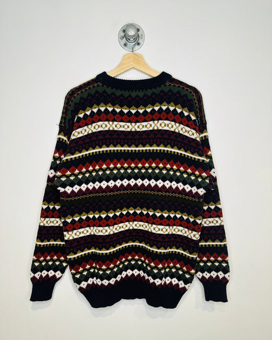 Vintage 1990s Red And White Diamond Patterned Cotton Sweater