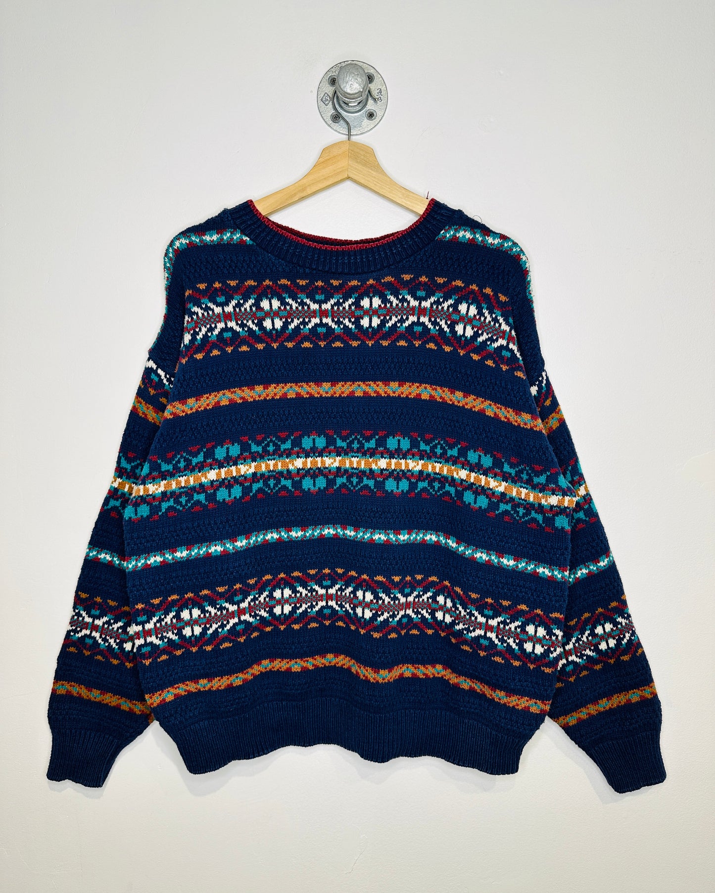 Vintage 1990s A.J. Michael Blue Nordic Detailed Cotton Sweater