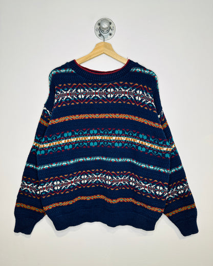 Vintage 1990s A.J. Michael Blue Nordic Detailed Cotton Sweater