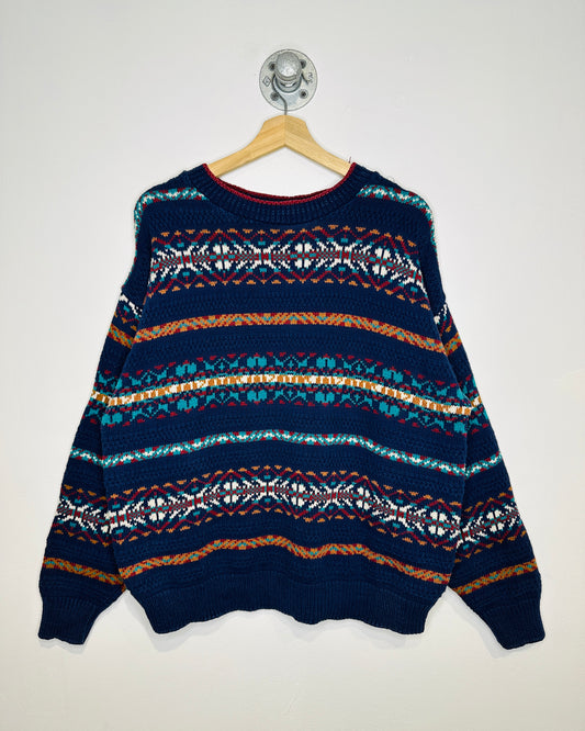 Vintage 1990s A.J. Michael Blue Nordic Detailed Cotton Sweater
