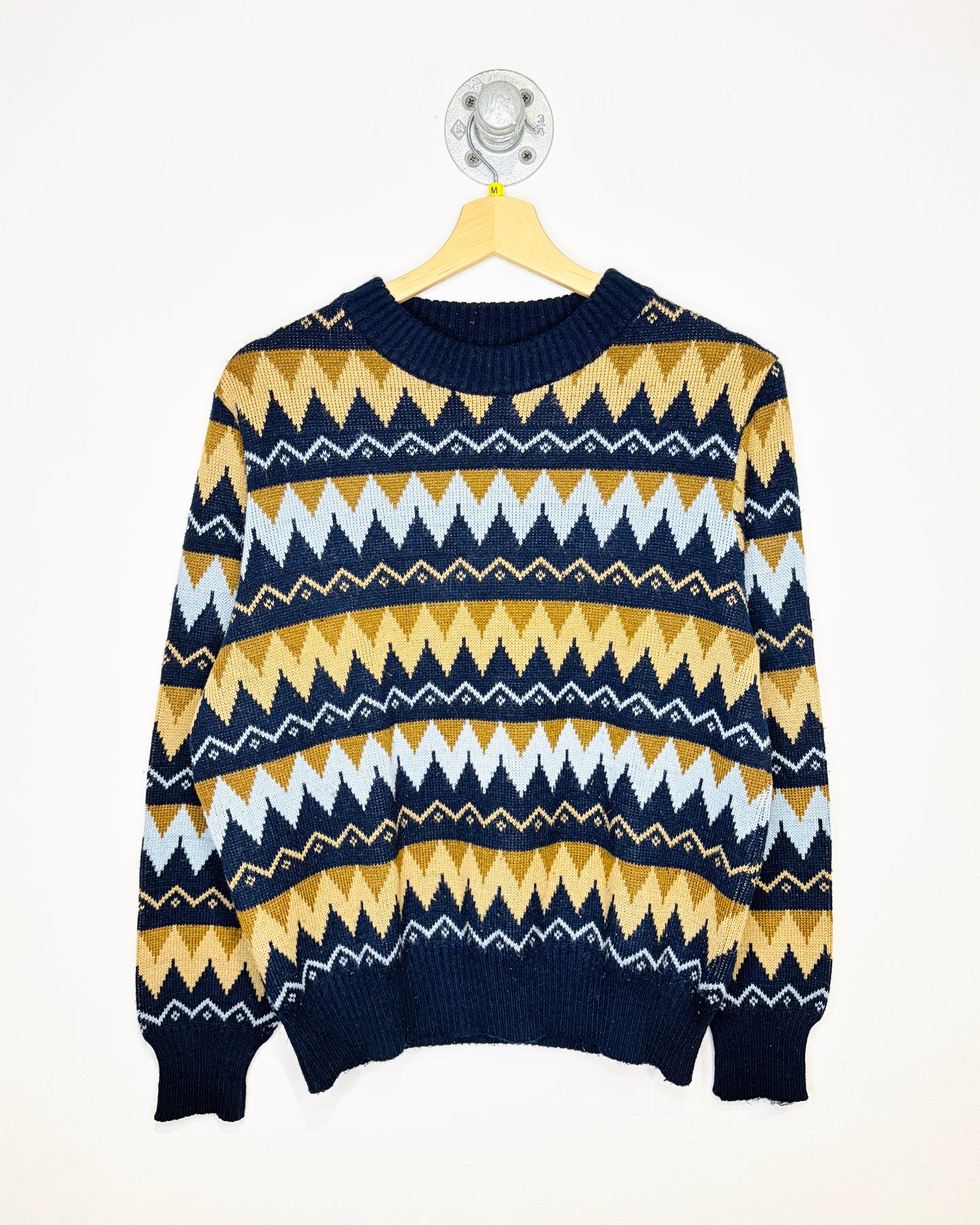 Vintage 1980’s Made In Romania Acrylic Blue And Brown Aztec Sweater