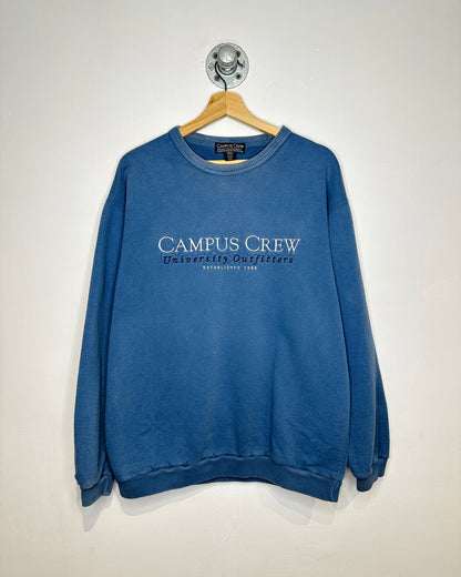 Vintage 1990s Campus Crew Washed Blue Crewneck Sweatshirt