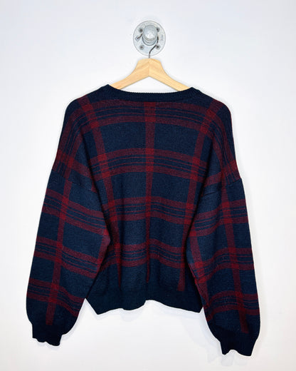 Vintage 90s Boxy & Cropped Fit Italian Merino Wool Navy & Red Sweater