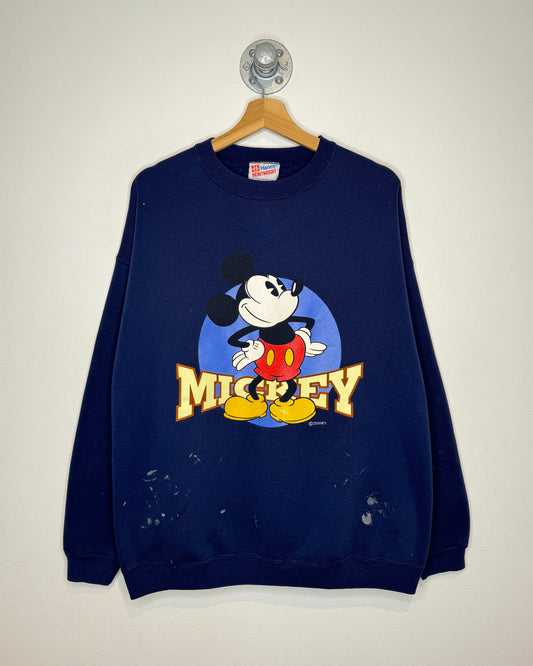 Vintage 90s Disney Mickey Navy Painters Crewneck Sweatshirt