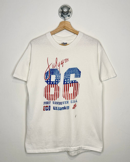 Vintage 1986 July 4th Fort Vancouver USA White Tee Shirt