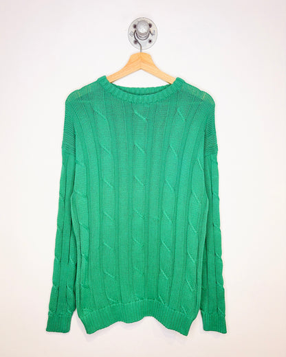 Vintage 1980s U.S. Polo Green Cable Knit Sweater