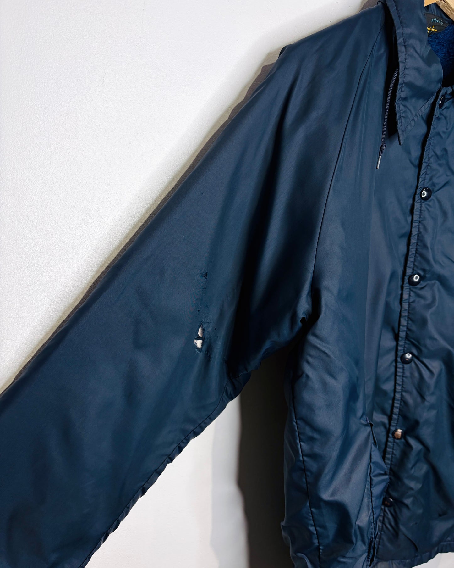 Vintage 70s University Of Akron Champion Navy Blue Fleece Lined Coach Jacket