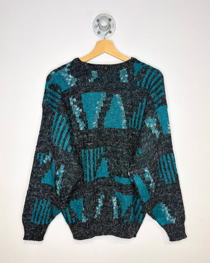 Vintage 90s Exchange Black, Grey & Teal Abstract Sweater