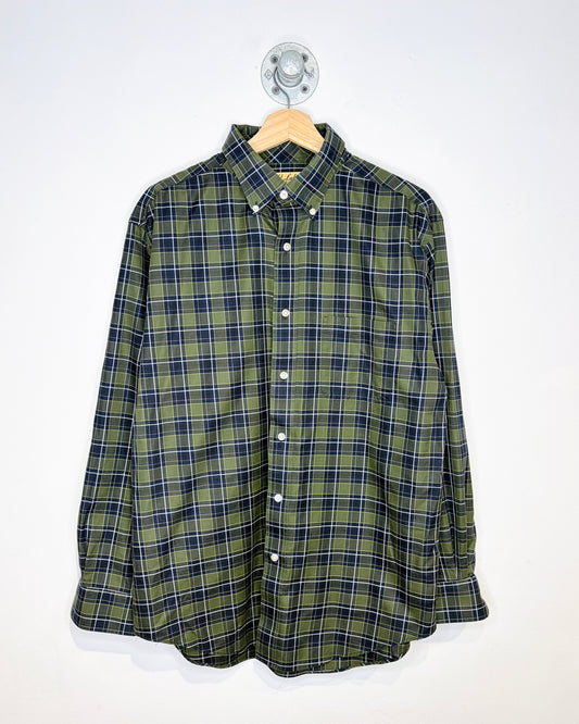 Vintage 90s Roundtree & Yorke Green And Navy Tartan Plaid Button Up Long Sleeve Shirt