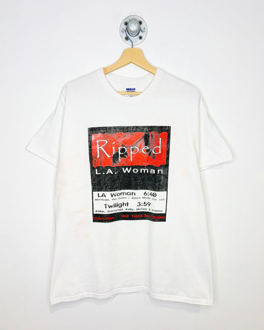 2000s Ripped L. A. Woman White Tee Shirt