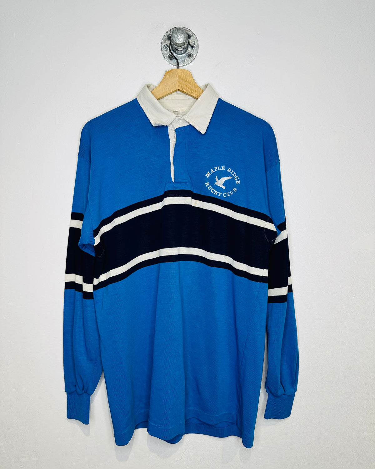 Vintage 1990s Maple Ridge Rugby Club Blue Acrylic Long Sleeve Shirt