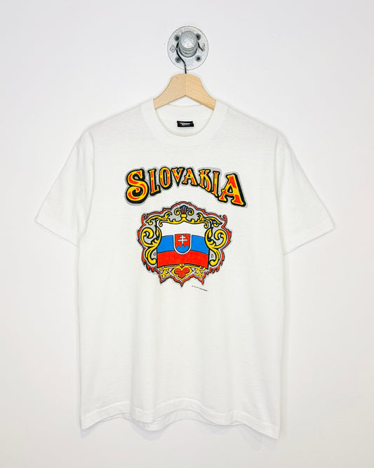 Vintage 90s Slovakia Print White Tee Shirt