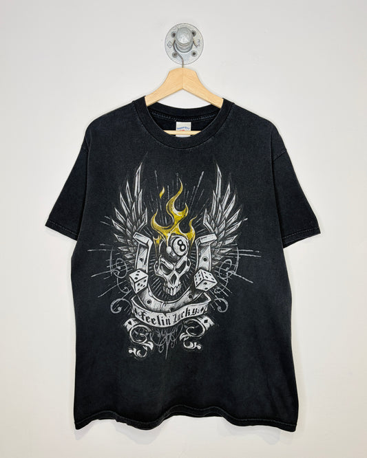 Vintage 2000s “Feelin’ Lucky” Faded Black Tee Shirt