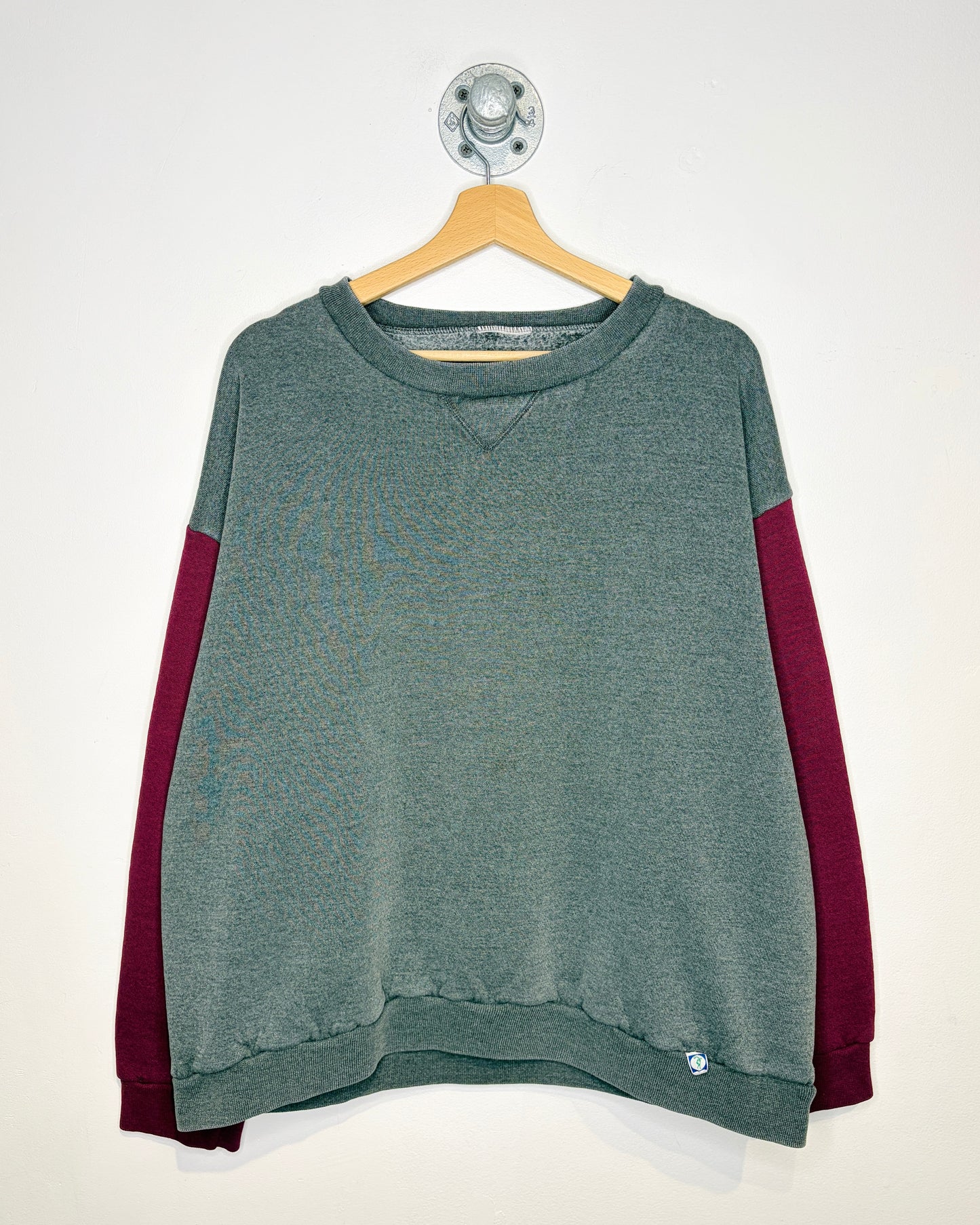 Vintage 90s Blank Discus Athletics TwoTone Grey & Maroon Crewneck Sweatshirt