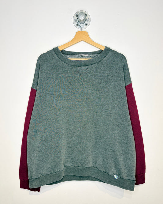 Vintage 90s Blank Discus Athletics TwoTone Grey & Maroon Crewneck Sweatshirt