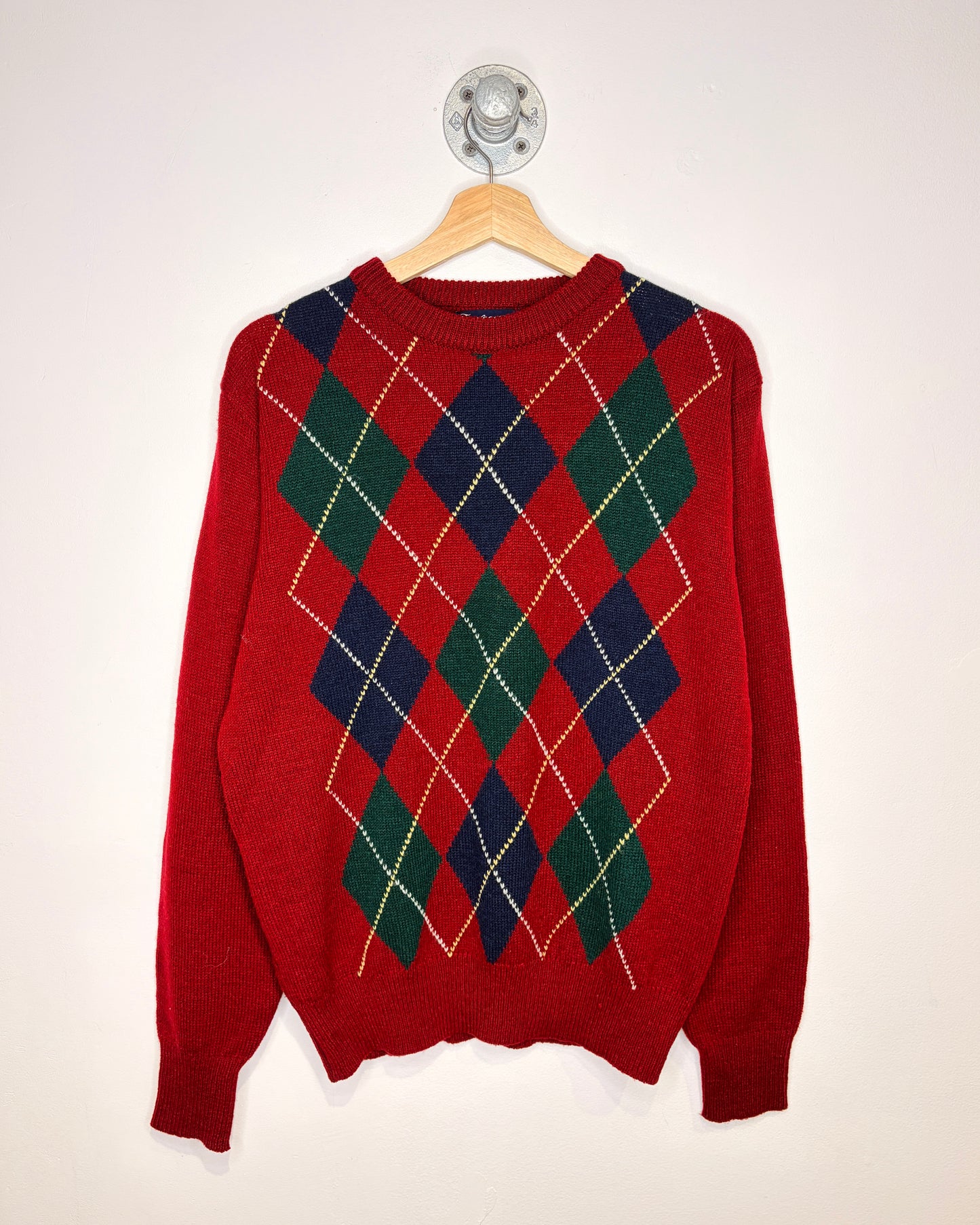 Vintage 90s Arrow Deep Red Argyle Print Sweater