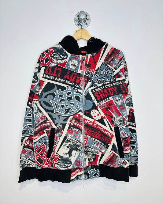 Vintage 2000s Shady Authentic Apparel All-Over-Print Zip-Up Hoodie