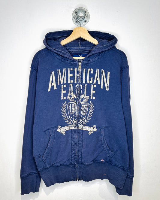 2000s American Eagle Thermal Lined Navy Blue Zip Up Hoodie