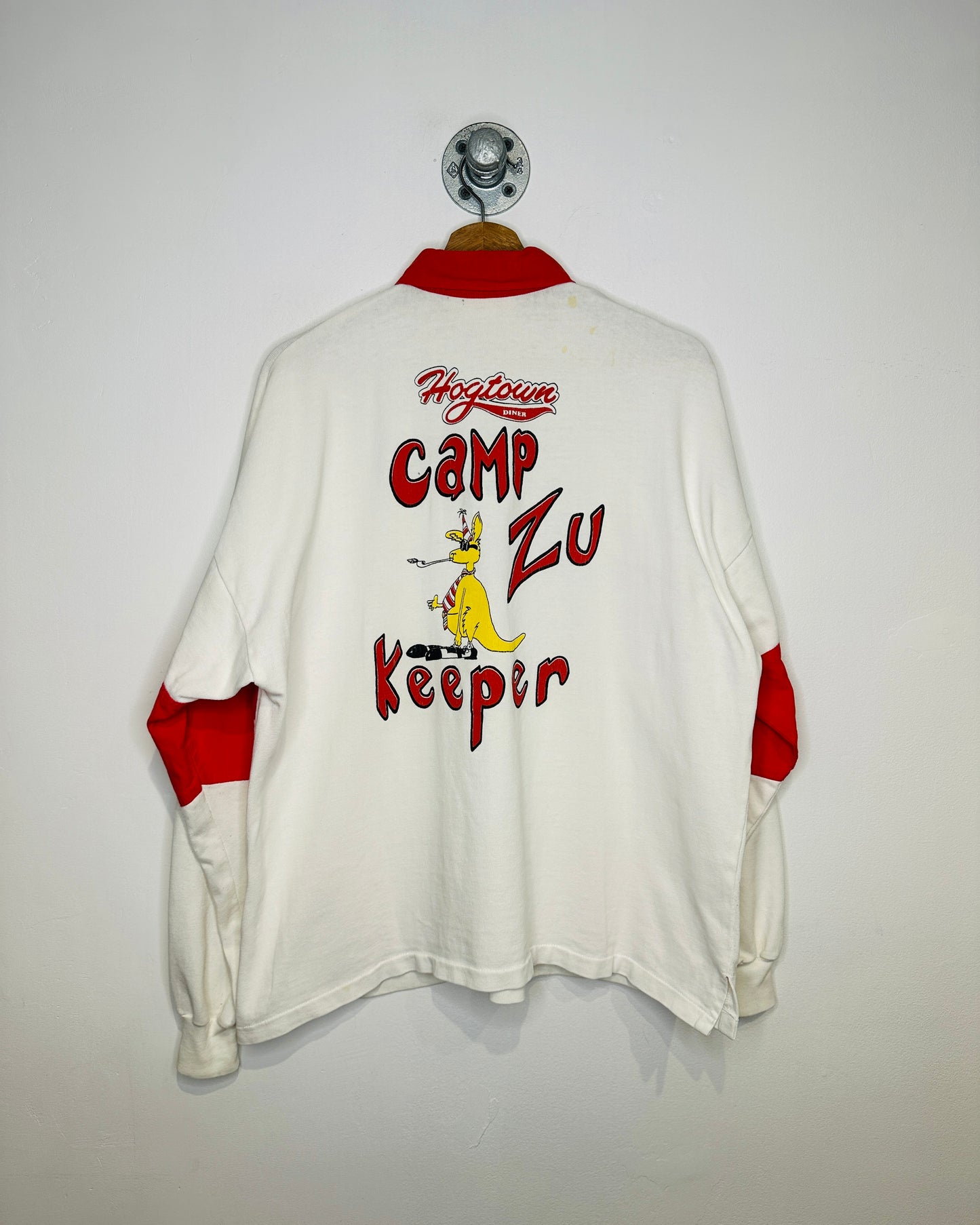 Vintage 1987 George Brown Pub Staff Long Sleeve Red And White Polo Shirt
