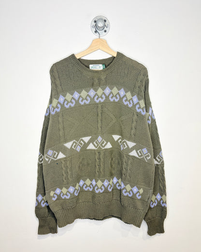 Vintage 90s Sansabelt Golf Earth Tone Cable Knit Sweater