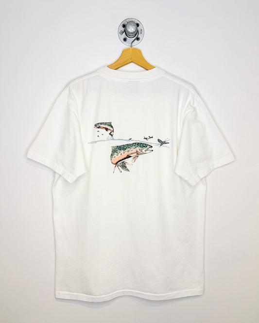 Vintage 90s Trout Fish White Pocket Tee Shirt