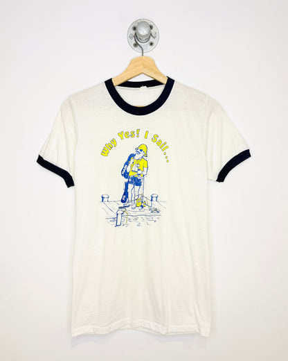 Vintage 1980 Why Yes! I Sail… White & Navy Ringer Tee Shirt
