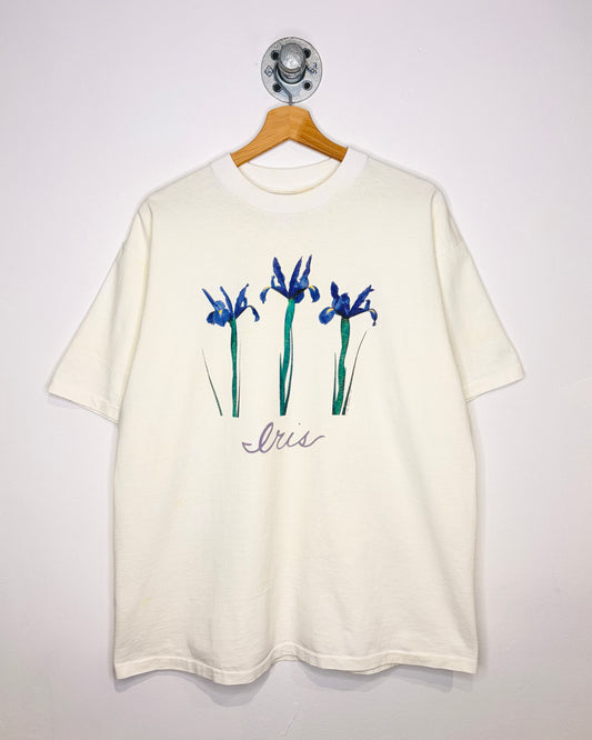 Vintage 1993 Iris Flowers White Tee Shirt