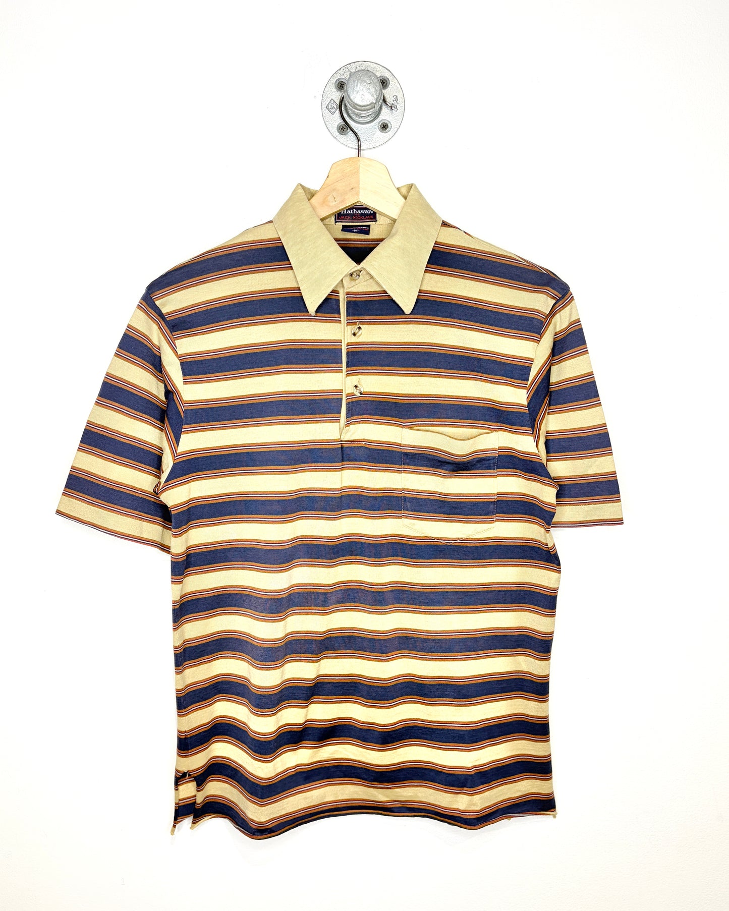 Vintage 90s Jack Nicholas Striped Tan Polo Shirt