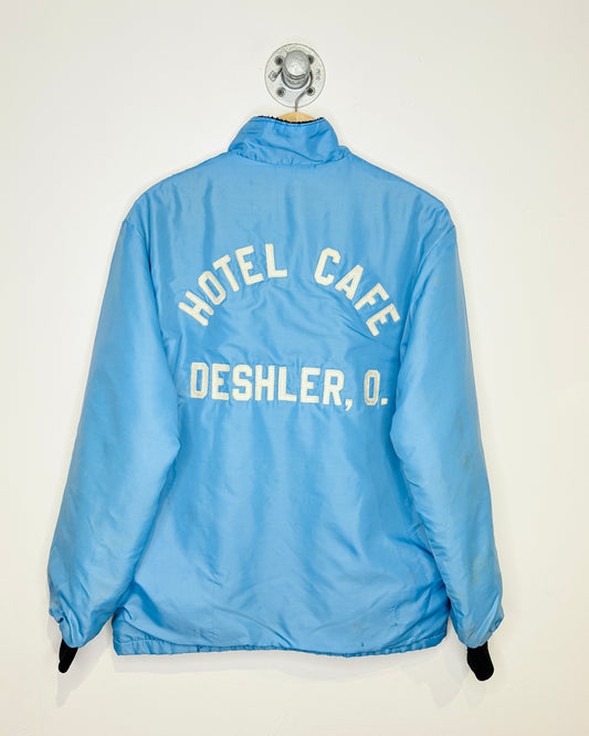 Vintage 70s Hotel Cafe Deshler Ohio Light Blue Fleece Lined Moto Jacket