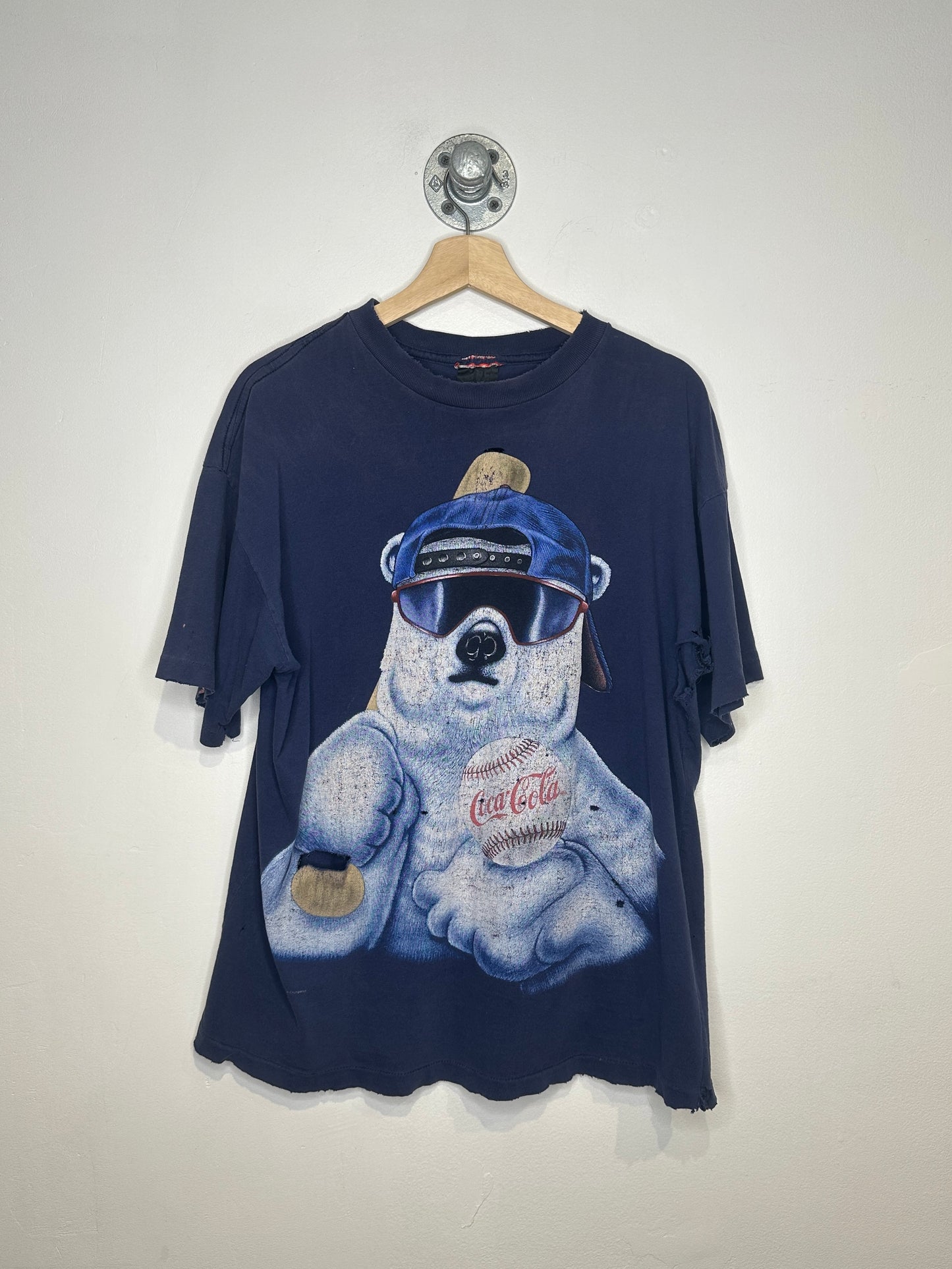 Vintage 1990s Coca-Cola Polar Bear Navy Distressed Tee Shirt