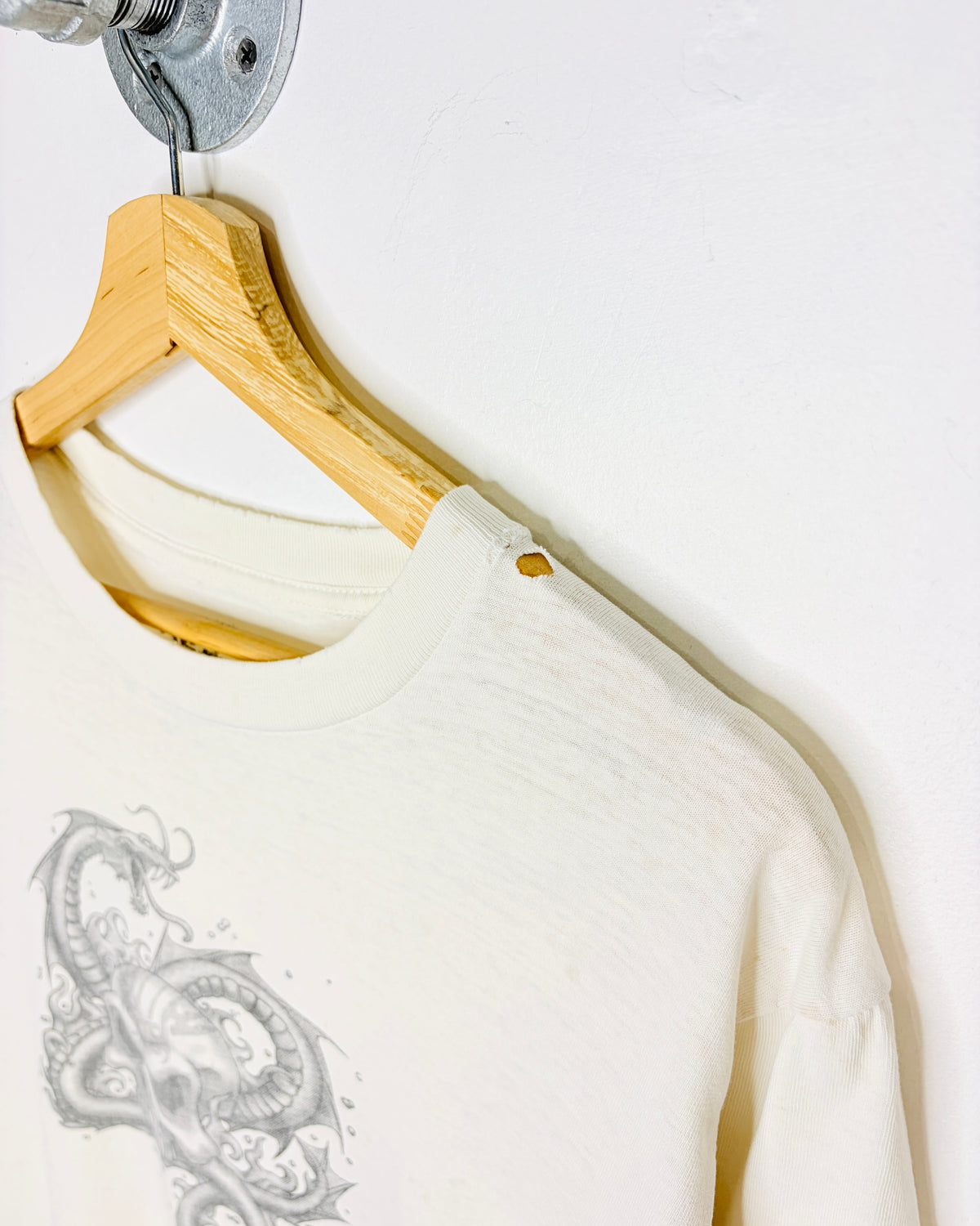 Y2K Thrashed Tribal Dragon White Tee Shirt