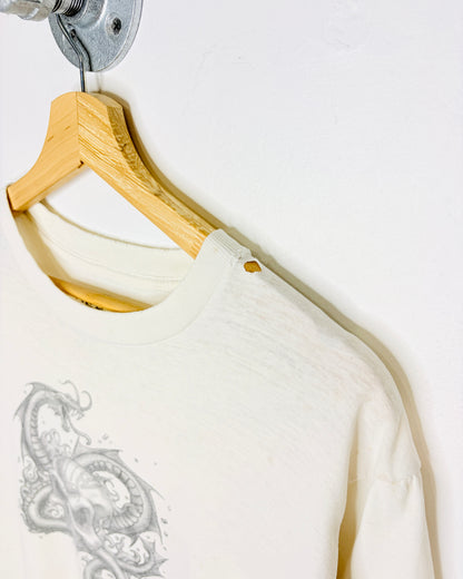 Y2K Thrashed Tribal Dragon White Tee Shirt