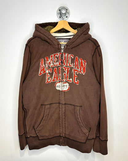 2000s American Eagle Thermal Lined Brown Zip Up Hoodie